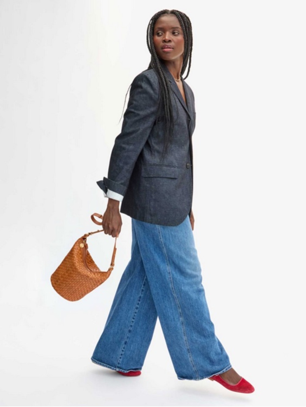 Clare V. Petite Jeanne | Natural Woven Checker | Leather Shoulder Bag - Picture 9 of 10